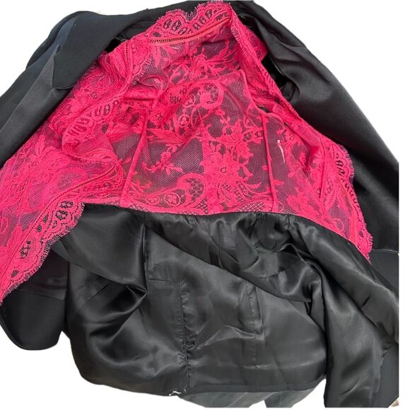 ALEXANDER McQUEEN Trompe L'Oeil Wool Silk Tuxedo Jacket Pink Lace Top S M 6 8 - Picture 13 of 16